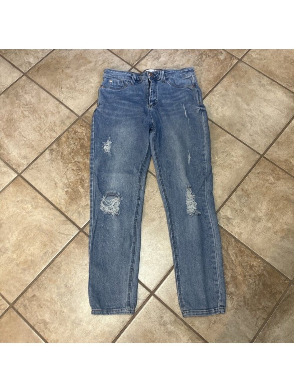 Toast Jeans Women's Denim Straight Leg Blue Distress Jeans Size 30" x 26.5" U12g